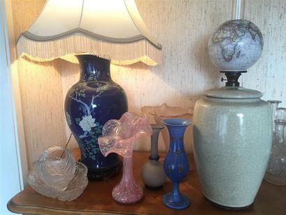 null [Manette divers]. vase chine moderne monté en lampe et divers lot de verrerie...