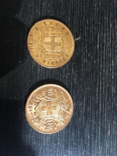 2 pièces étrangères en or : - 20 FRANCS SUISSES,...