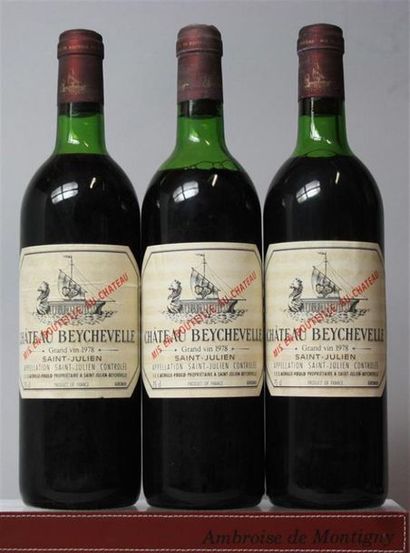 null 3 bouteilles CHÂTEAU BEYCHEVELLE - 3é GCC St. Julien, 1978.
Niveaux 2 haute...
