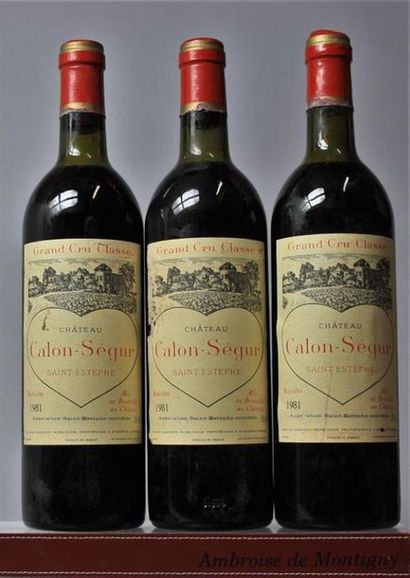 null 3 bouteilles CHÂTEAU CALON SÉGUR - 3é GCC St. Estephe, 1981.
Une étiquette légèrement...