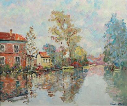 null Henri STENN (1903-1993). 
Enghien Le Petit lac. 
Huile sur toile, signée en...