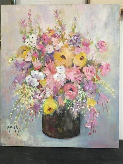 null Louise-Elisabeth ANSELME-CHARMASSON (née en 1923).
Bouquet de fleurs.
Huile...