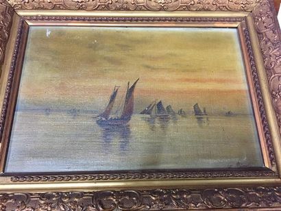 null Ecole du XIXème siècle.
Marine.
Huile sur toile signée G. BINON en bas à droite.
(Manques,...