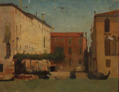 null ECOLE XIXème
Venise, le grand canal
Huile sur carton, trace de signature en...