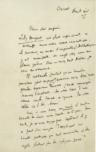 FLAUBERT Gustave Lettre autographe signée [à Maurice Montégut.] Croisset, mardi soir...