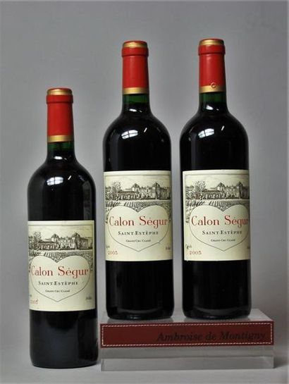 null 3 bouteilles CHÂTEAU CALON SÉGUR - 3é GCC St. Estephe 2005.
Etiquette légèrement...