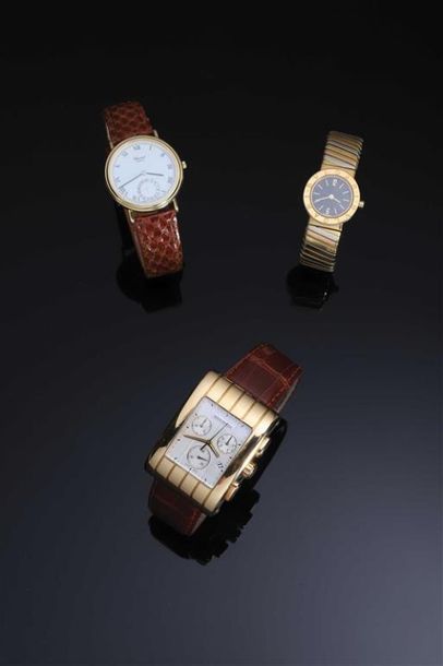 null BULGARI.
MONTRE DE DAME en or 750 millièmes (18K) de trois tons, cadran à fond...