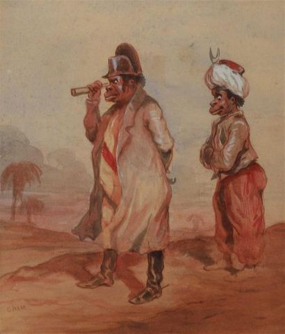  Amédée Charles Henry de Noé dit CHAM (1818-1879). Campagne d'Egypte. Aquarelle....