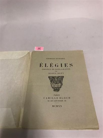 null * DUFY. DUHAMEL (Georges). Elégies. Paris, Bloch, 1920. Petit in-folio, broché,...