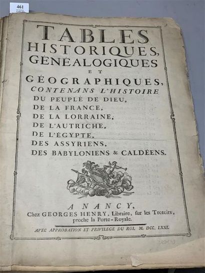 null [France]. [BOUVIER]. Tables historiques, généalogiques et géographiques, contenant...
