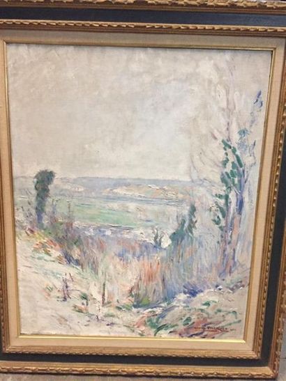 null Henri PACQUET. 
Paysage en hiver. 
Huile sur toile signée et datée 1924 en bas...