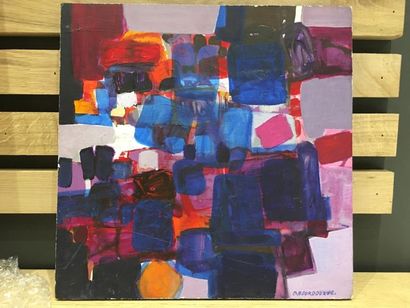 null Denise BOURDOUXHE (née en 1925).
Abstraction bleue.
Huile sur papier contrecollé...