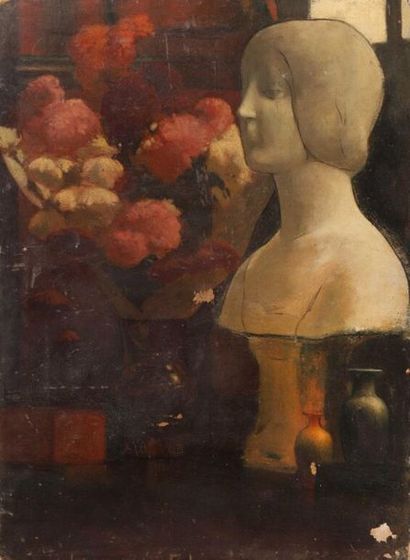 Jules FLANDRIN (1871-1947). Jules FLANDRIN (1871-1947).
Sculpture dans l'atelier...