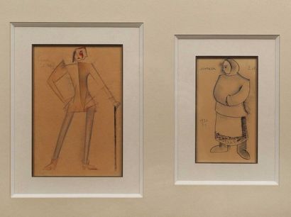 Ecole Russe. École RUSSE.
Femme russe de profil ; homme au masque.
Deux dessins à...