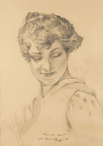  ROUBTZOFF ALexandre (1884-1949)
Portrait de femme
Fusain sur papier, signé en bas... Gazette Drouot