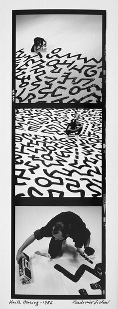  Keith Haring 1986
Print on silver paper, size 49.5 x 19 cm, signed and titled in... Gazette Drouot