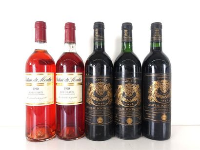 null Lot de 5 bouteilles BORDEAUX Millésimés :
- 3 bouteilles CH. PONTAC LYNCH, Margaux,...