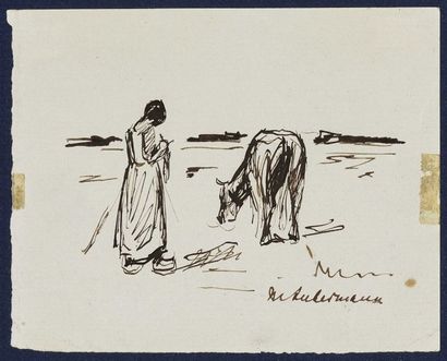 Max Liebermann, 1847 - Berlin - 1937 - Girl with a Cow Max Liebermann, 1847 - Berlin... Gazette Drouot