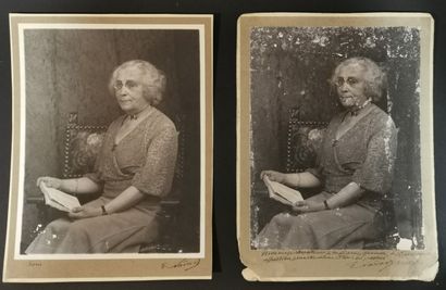  NADAR (1820-1910). Deux portraits de Madame Ghémar assise tenant un livre. Les deux... Gazette Drouot