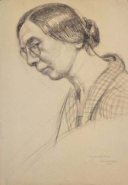  Maurice DENIS (1870-1943). Presumed portrait of Gabrielle Faure. Charcoal and white... Gazette Drouot