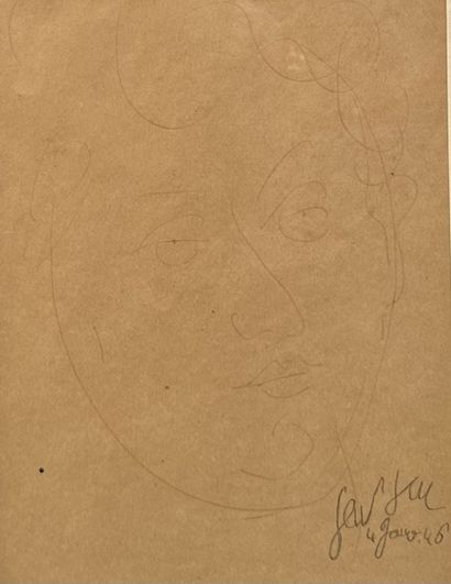  PAUL Eugène dit GEN PAUL (1895 - 1975). Portrait d'homme. 1946. Encre sur papier... Gazette Drouot
