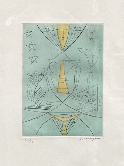  Léopold SURVAGE (1879-1968). Minotaur. Circa 1930. Color etching signed and justified... Gazette Drouot