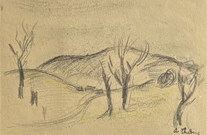  Auguste CHABAUD (1882-1955). Paysage vallonné. Crayon gras et pastel sur papier,... Gazette Drouot