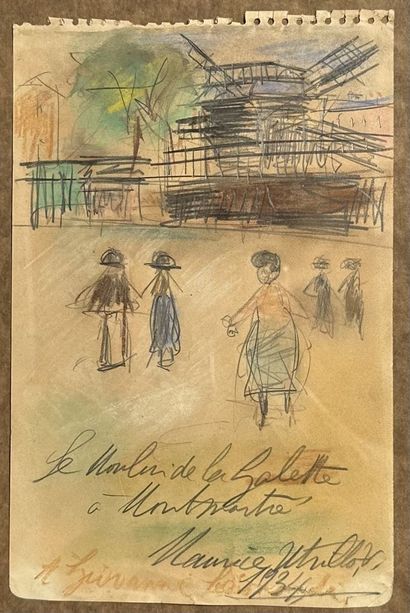  Maurice UTRILLO (1883-1955). Le moulin de la Galette à Montmartre. 1934. Crayon,... Gazette Drouot