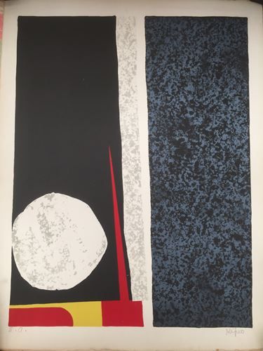 Ladislas KIJNO Ladislas KIJNO (1921-2012).Composition en noir et rouge. Lithographie... Gazette Drouot