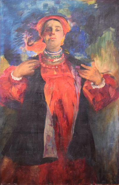 null MALJAVIN Philippe (1869-1940), attribué à
Baba en robe rouge
Circa 1920-1930
Huile...