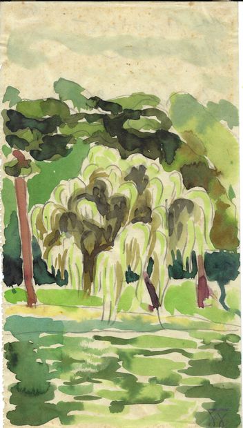 null BILINSKY Boris (1900-1948)
Bois de Boulogne, 1922
Watercolor and pencil on paper
Monogrammed...