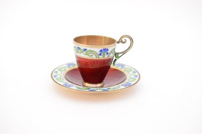 null coffee cup and saucer
Silver, red, white, blue and green guilloché enamel
Hallmarks:...
