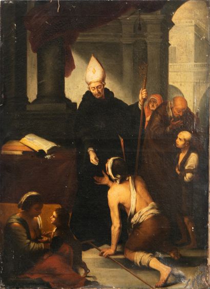 Saint Tomás of Villanueva distributing alms, follower of Bartolomé Esteban Murillo,... Gazette Drouot