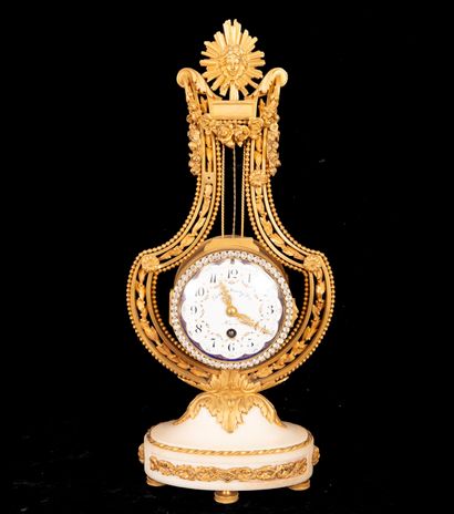 Important Louis XVI style Mantel Clock in gilt bronze, alabaster base and faceted... Gazette Drouot