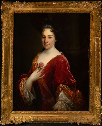 Noble dame française avec une fleur à la main, école française du XVIIIe siècle,... Gazette Drouot