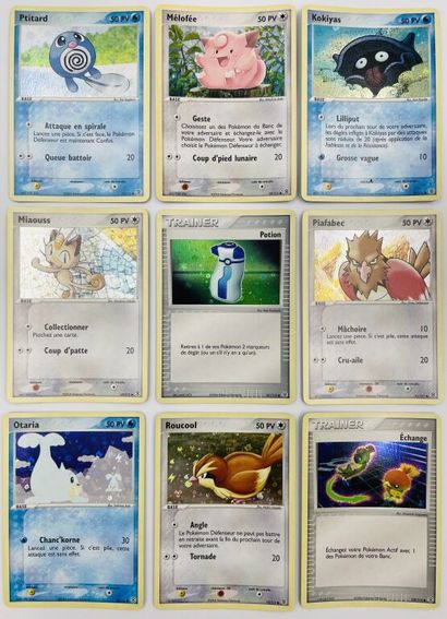 null POKEMON CARDS
Set of 9 common holographic cards: Kokiyas, Ptitard, Mélofée,...