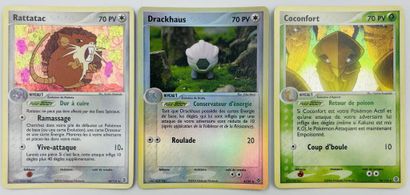 null POKEMON CARDS
Set of 3 uncommon holographic cards: Rattatac, Drackhaus, Coconfort.
Edition...