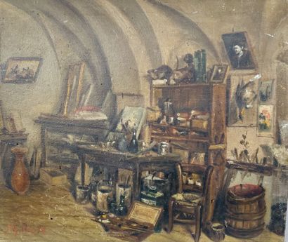 null Jean-Baptiste GILLIO (1851-1932)
L'atelier de l'artiste, Corse.
Huile sur panneau...