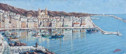 null Joseph GILLIO
Le vieux-port de Bastia depuis le quai sud, Corse.
Huile sur panneau.
Signée...