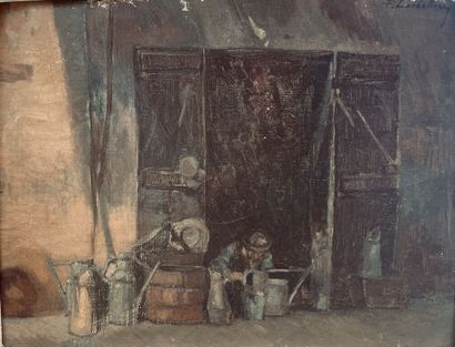 null François CORBELLINI (1863-1943)
Pêcheur dans son magasin sur le port, Corse.
Huile...