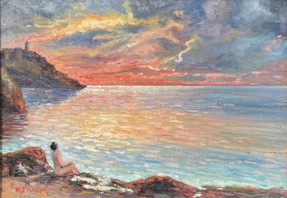null Hector FILIPPI (1893-1965)
Femme nue au lever de soleil sur la plage de Ficaghjola,...