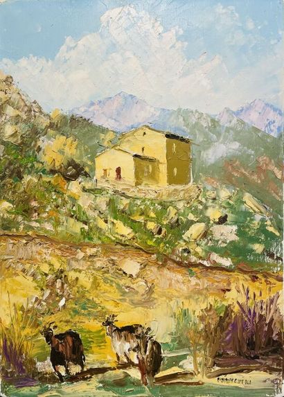 null Ambroise FRANCHINI (1917-2008)
"Chèvres sur la route de Peri", Corse.
Huile...