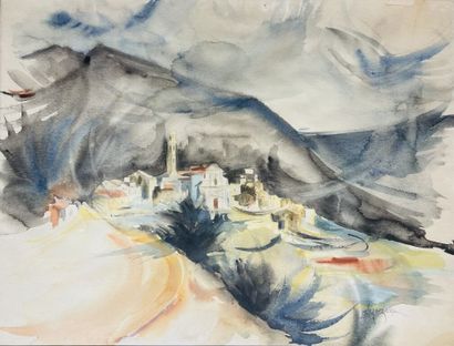 null Guillemette MAZENC LENZIANI (1943)
Vue d'un village en Corse
Aquarelle sur papier.
Signée...