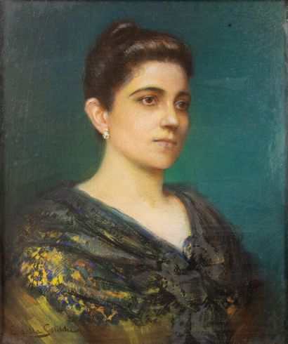 null Emilio DELLA SUDDA (XIX-XX)
Portrait de femme.
Pastel sur papier.
Signé en bas...