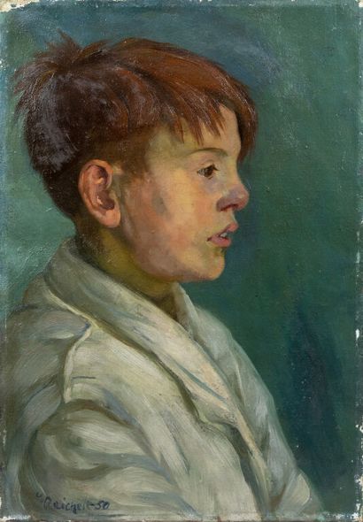 null Elfriede BERNARD-REICHELT (1910-1993)
Portrait de jeune garçon de profil.
Huile...