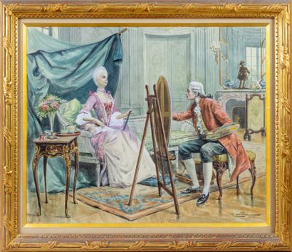 null Georges DUTRIAC (1866-1958)
Le portraitiste et son modèle.
Aquarelle sur papier.
Signée...