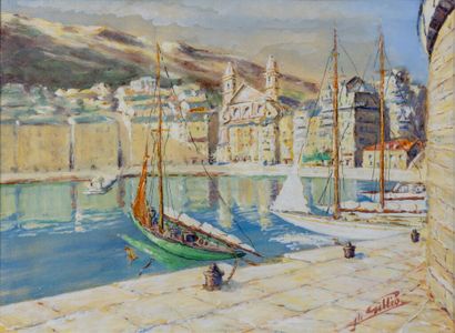 null Joseph GILLIO
Le vieux-port de Bastia, Corse.
Gouache et aquarelle sur papier.
Signée...