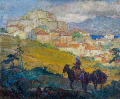 null Léon Charles CANNICCIONI (1879-1957)
Muletier à Calvi, la citadelle en arrière-plan,...