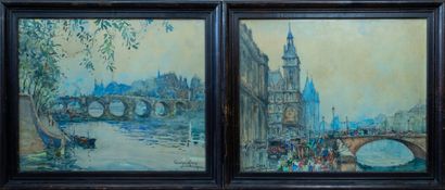 null Georges ROSE (1895-1951)
La tour de l'horloge et le pont-neuf, Paris.
Deux aquarelles...