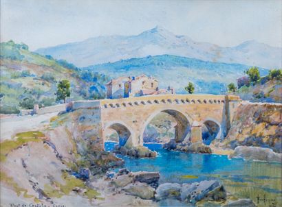 null Émile APPAY (1876-1935)
"Pont de Castirla, Corse".
Aquarelle sur papier.
Signée...